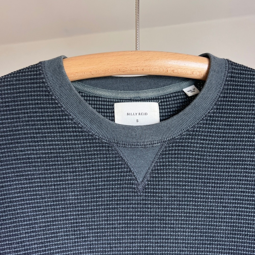 Billy Reid Mini Waffle Knit Thermal Crewneck Sweatshirt Small Green Blue Mens